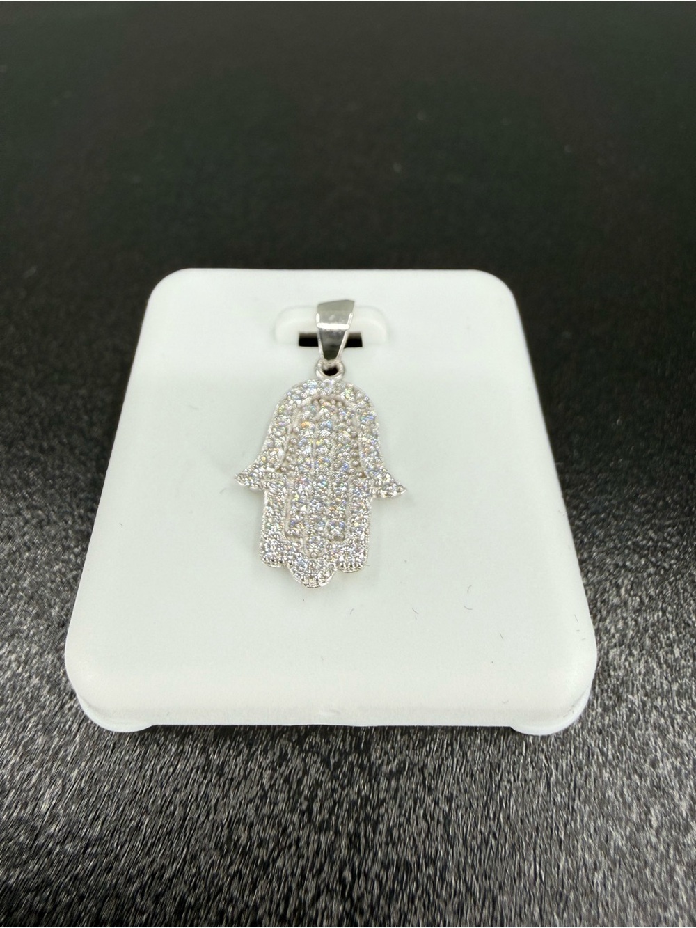 S925 Sterling Silver Hamsa Hand Pendant with Moissanite
